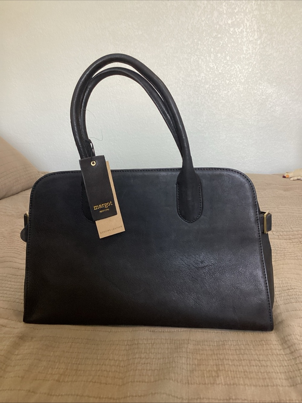 Margot Black Classic Large Leather Tote Bowling
